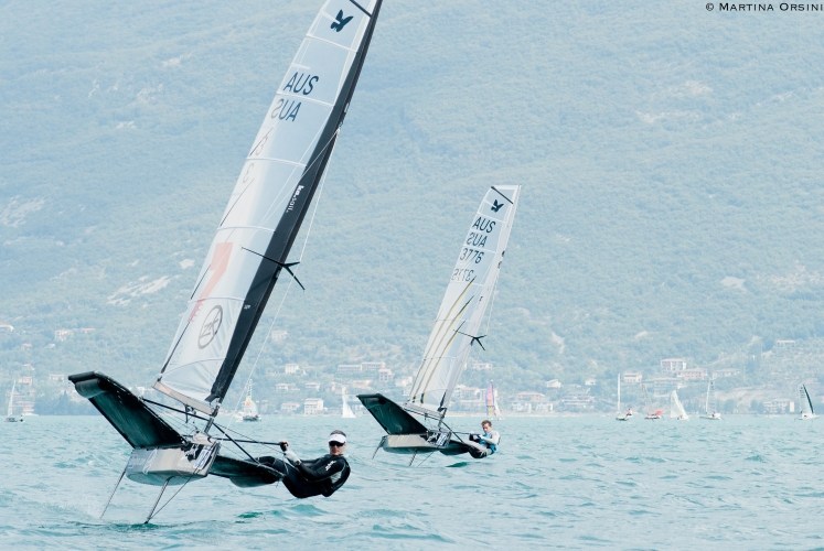 Scott Babbage and Josh McKnight competing in the 2012 Moth Worlds. Photo: Martina Orsini Babbage Mcknight 2012 Worlds