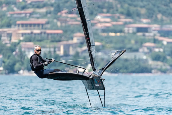 Fabio sailing his MACH2.5 on Lake Garda during Foiling Week testimonial mazzetti